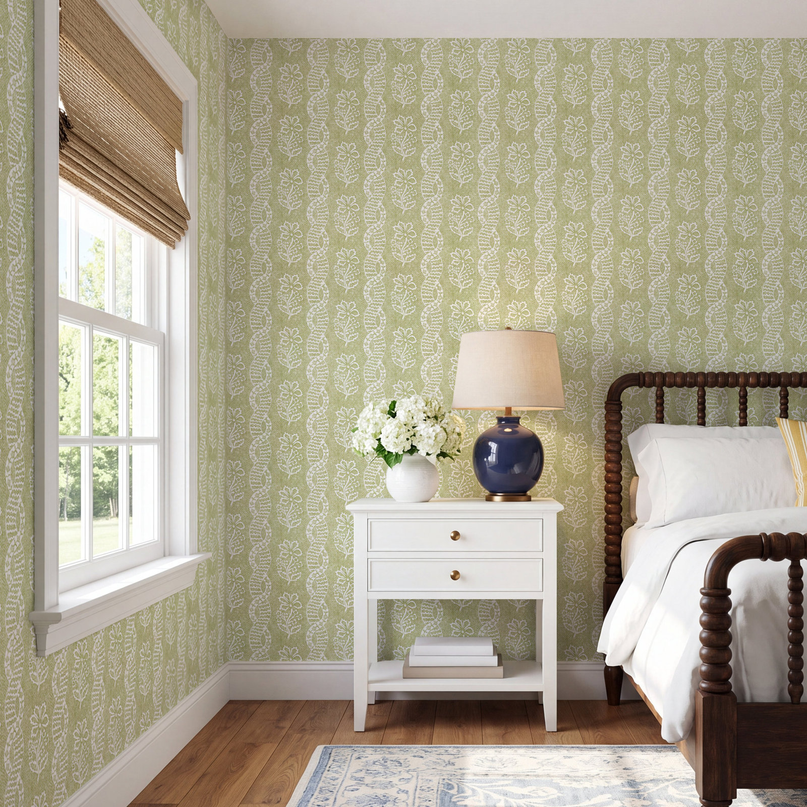 Indienne Wallpaper Double Roll, Pale Olive