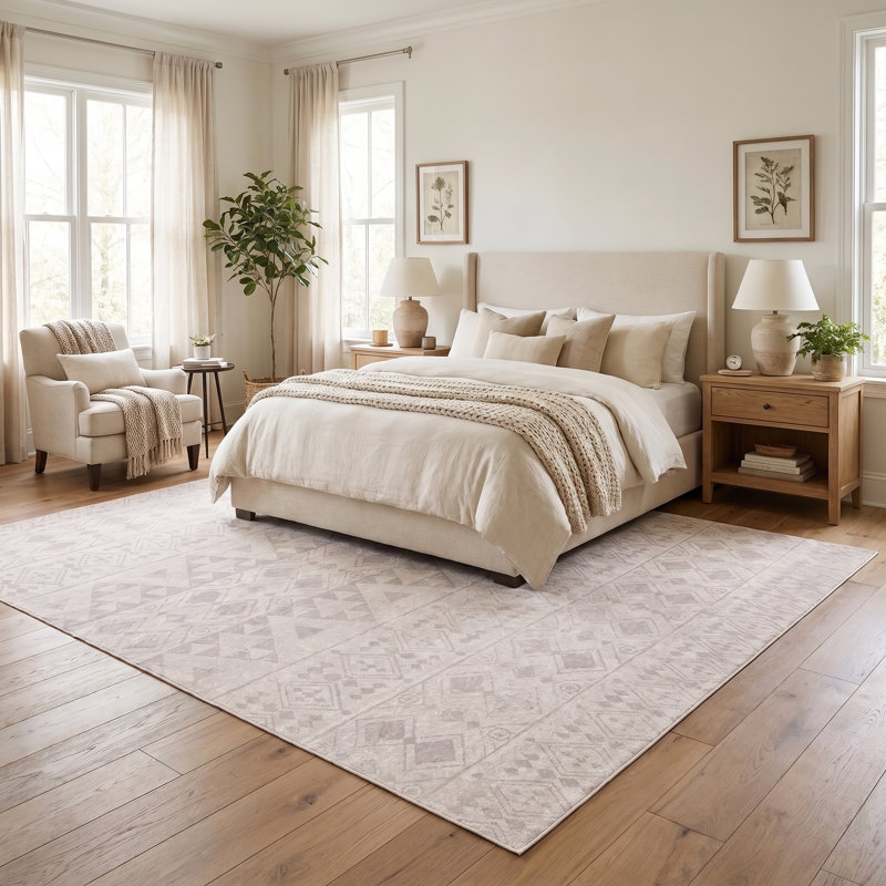 Tapis géométrique antidérapant tissé à la machine 8 pi x 10 pi, Khaki