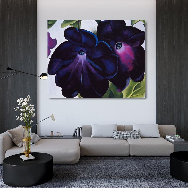 Pétunias noirs et mauves, H 36 po x l 45 po