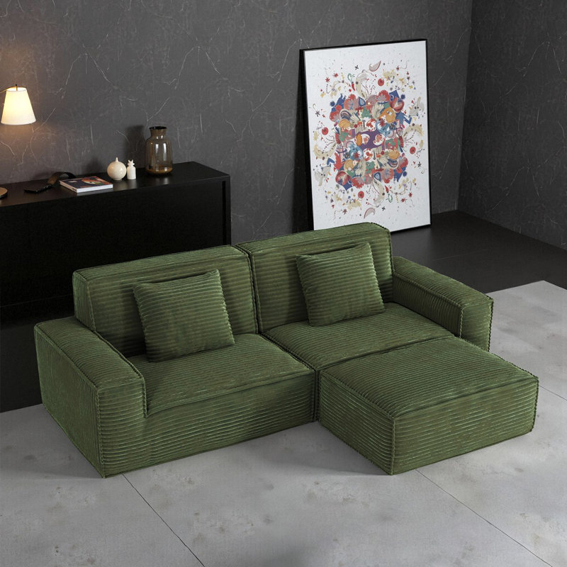 Canapé 106,3 po à larges rayures, style moderne, style maison confortable, compression à vide, éponge double, rangée droite à rebond élevé avec pédale