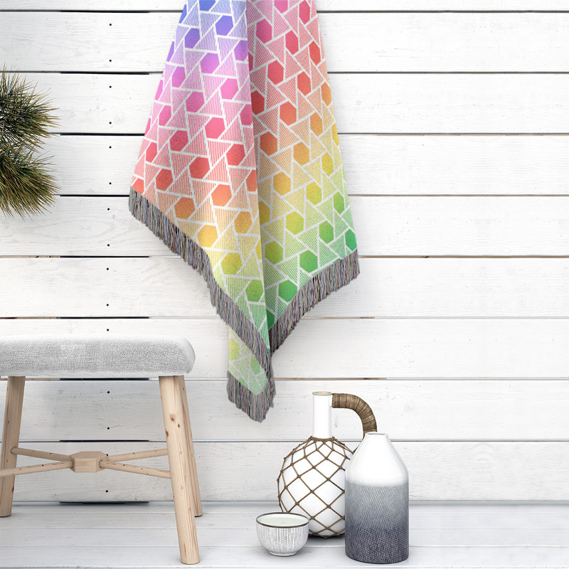 Jeté en coton tissé hexagones et triangles Katelyn Elizabeth, Arc-en-ciel