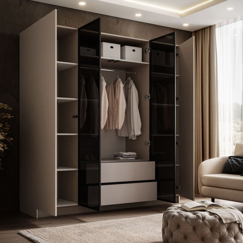 4 Door Wardrobe, Opening system: push-to-open (handleless fronts)