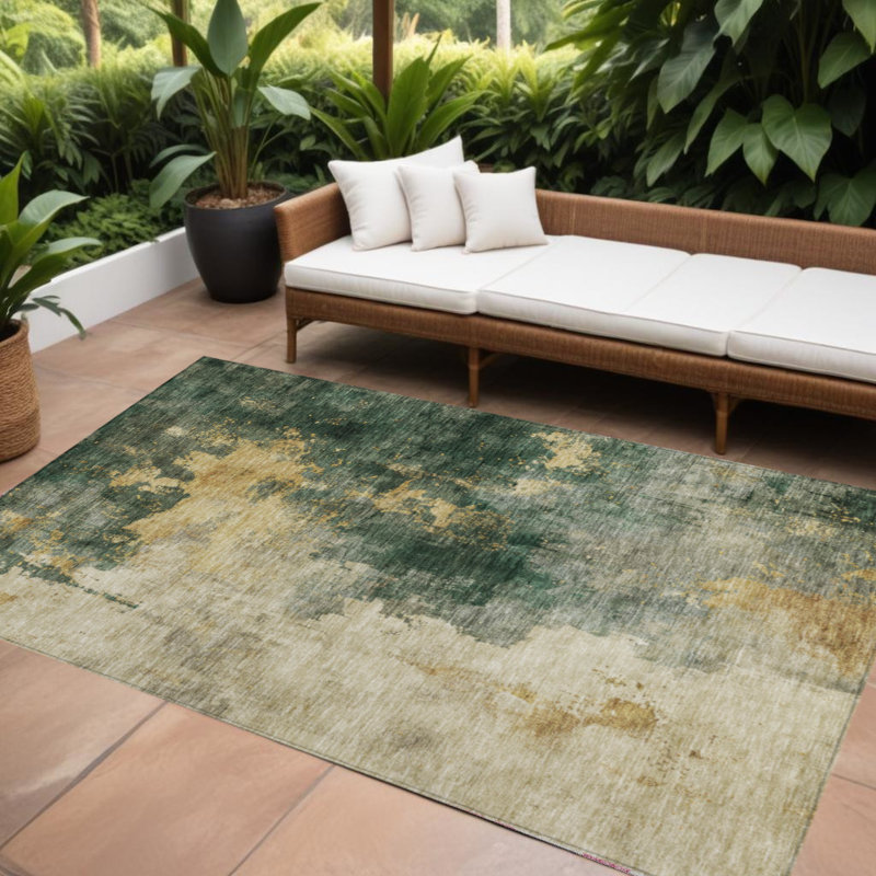 Tapis extérieur lavable abstrait vert 5 pi x 8 pi