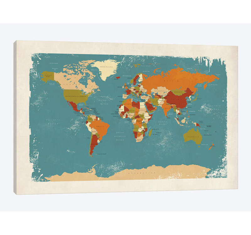 «Retro Carte politique du monde IV» par Michael Tompsett, impression sur toile, H 8 po x l 12 po x P 0,75 po, Toile tendue