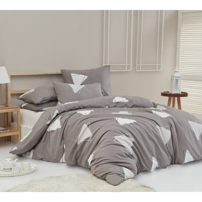 Ensemble de housse de couette 100% coton gris / blanc Renick