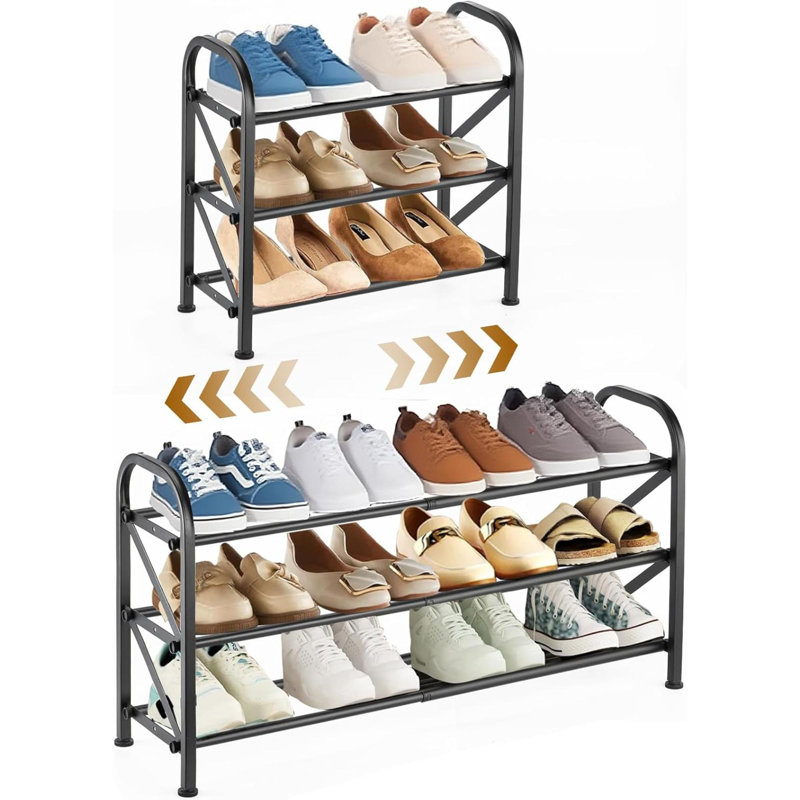 Range-chaussures extensible à 3 niveaux pour placard, range-chaussures réglable, range-chaussures autoportant en métal pour porte d'entrée de placard