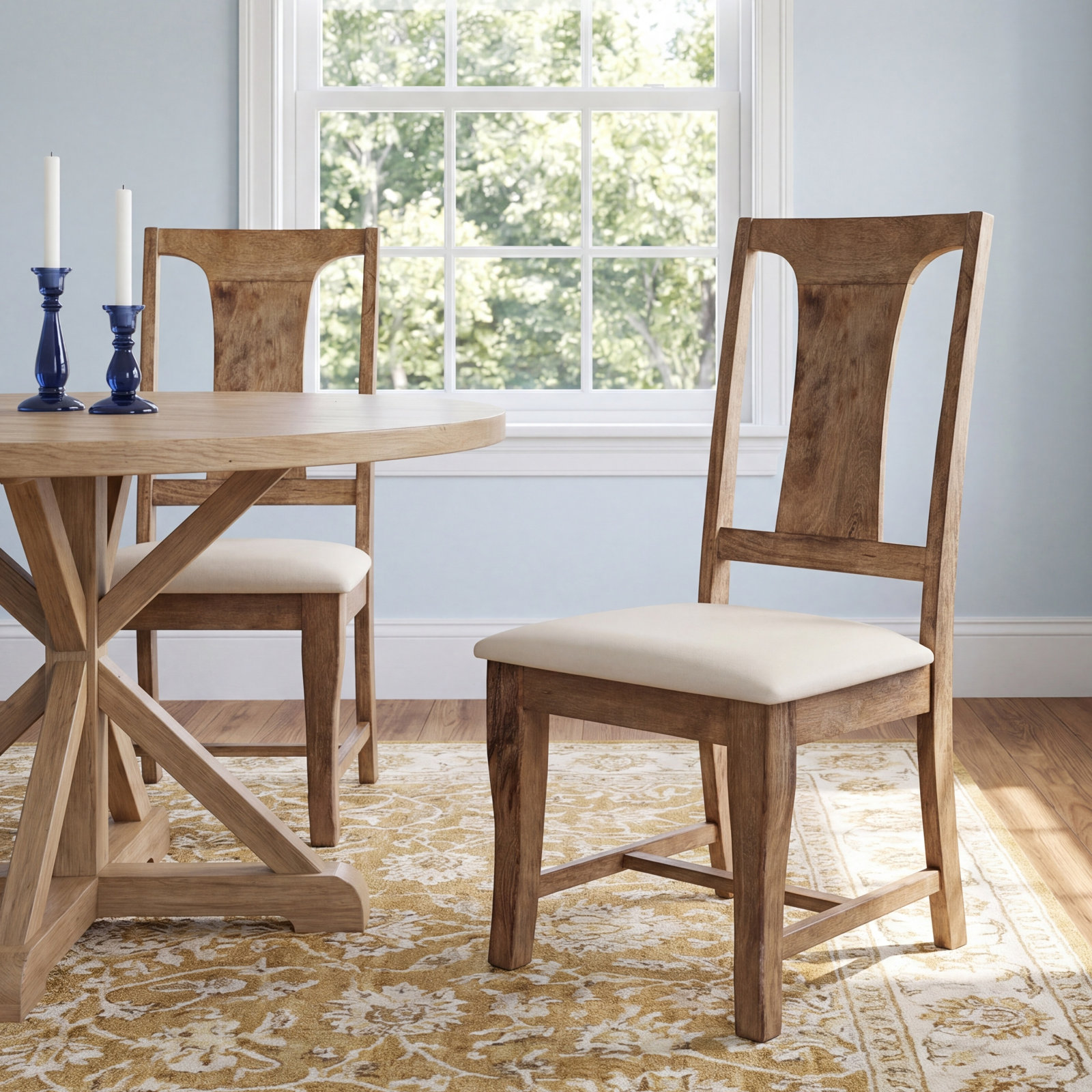 Lyons Side Chair, Beige, Antique Oak