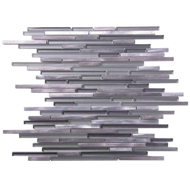 Waterfall Linear Glass And Metal Mosaic Tile, Haze