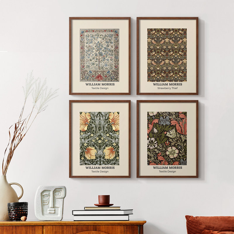 «William Morris XVIII», reproduction encadrée - ensemble de 4, Noyer, H 44 po x l 14 po