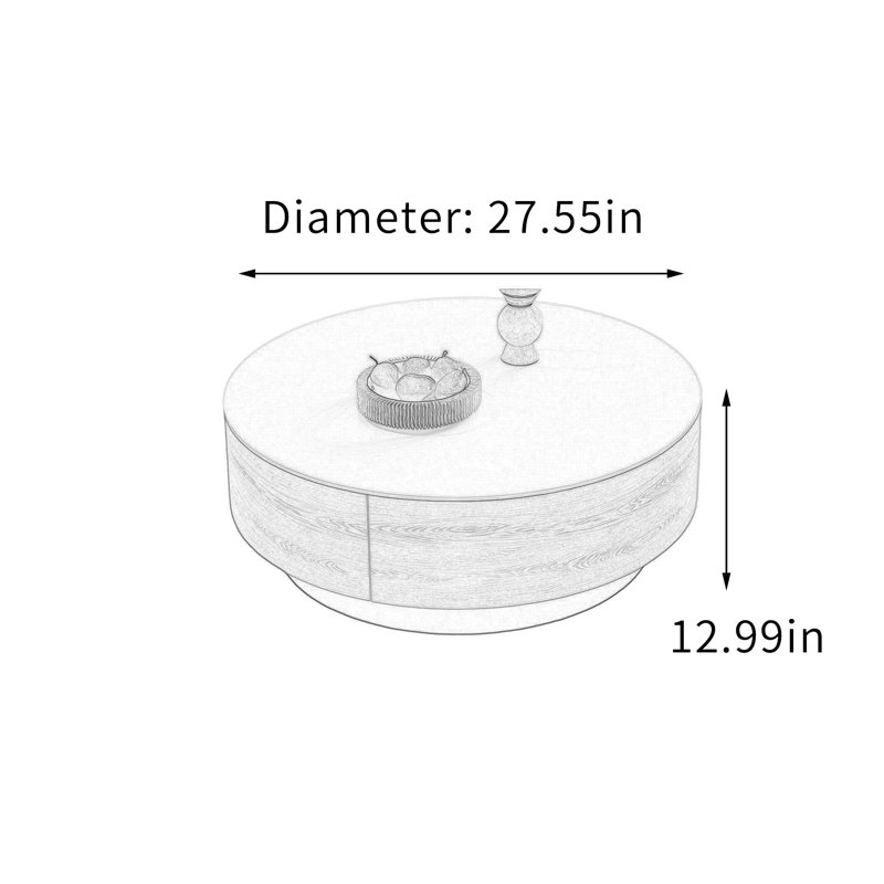 Table basse ronde pour petit appartement, 12.99" H x 27.55" W x 27.55" D, White Top/Black Base, Flat