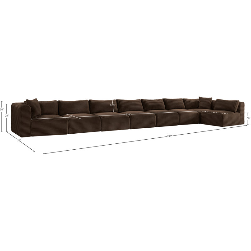 Canapé modulaire en L Carmean Performance, Velours côtelé texturé brun, 6 sans accoudoirs, 2 en coin