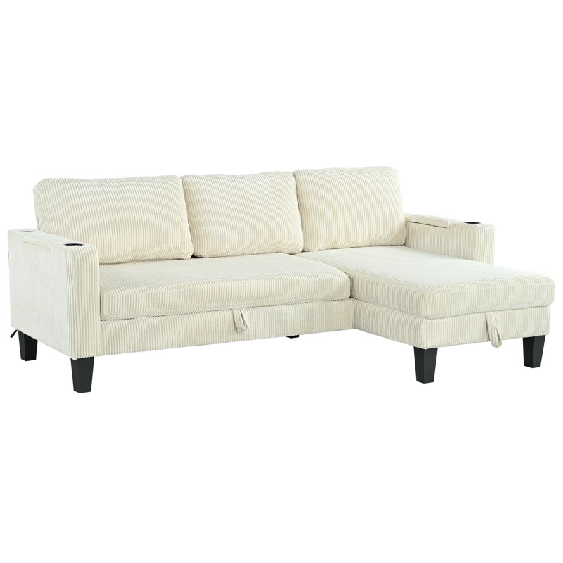 Canapé modulaire réversible avec méridienne de rangement, Velours côtelé beige