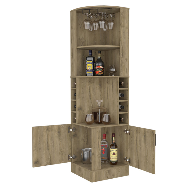 8-Bottle 2-Shelf Bar Cabinet Sideboard Metal Sideboard, Brown