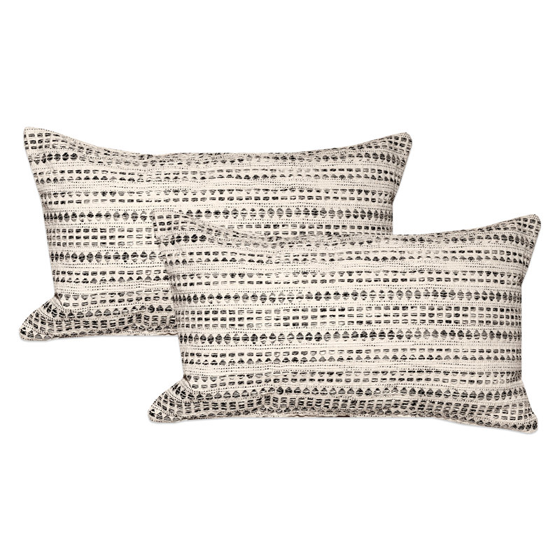 Off-White and Black Striped Cotton Blend Rectangular Pillow Set