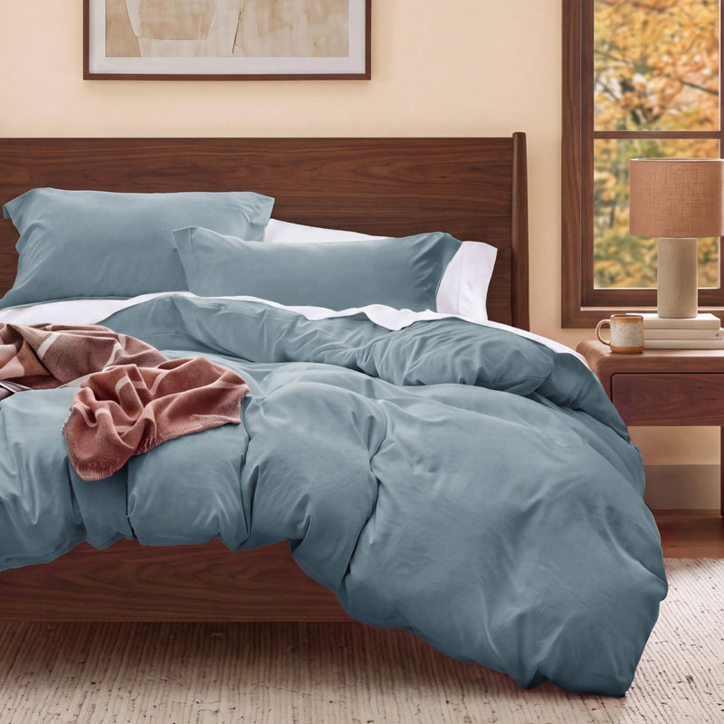 Bedsure Microfiber Duvet Cover Full Size - Prewashed Cotton-Like Extra Soft Bedding Set (Set of 3), Mineral Blue