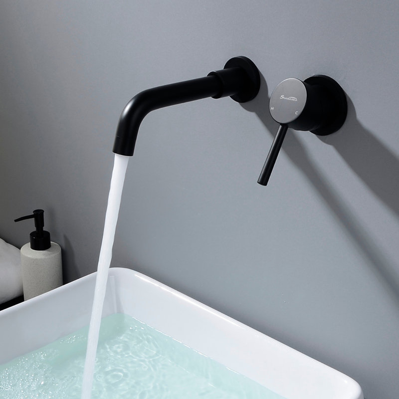 Robinet pour salle de bain mural à poignée simple, Noir mat