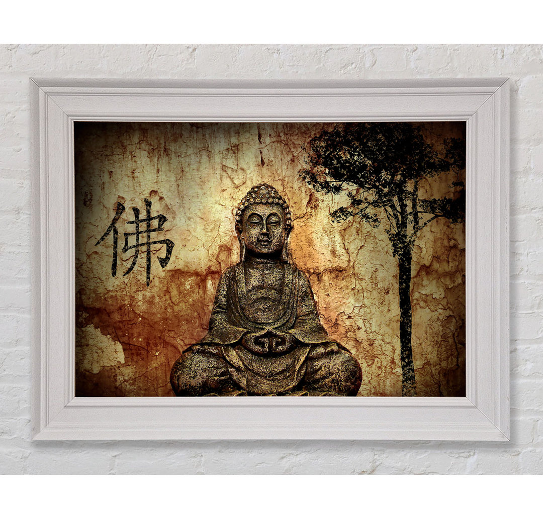 Buddha Retro Baum - Bilderrahmen Kunstdrucke