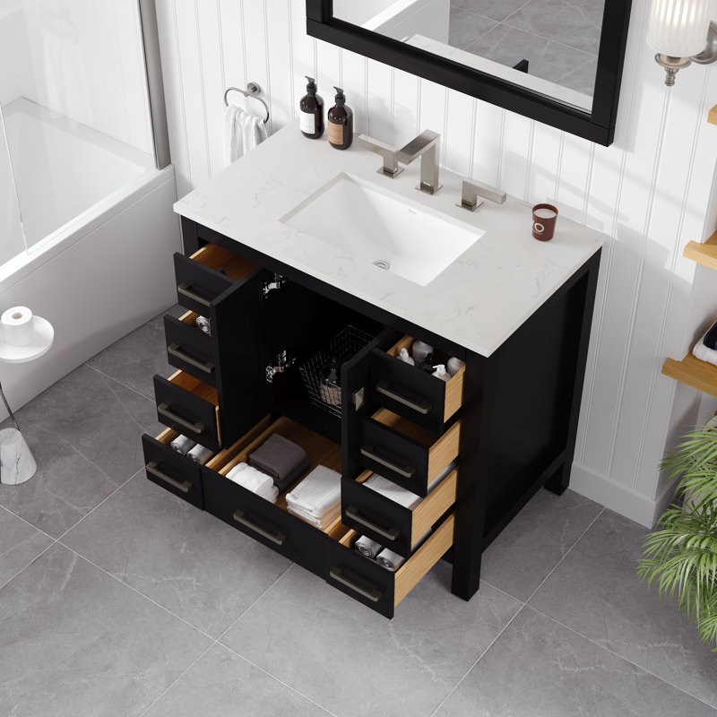 Ethyn 36 In. Espresso Single Sink Bath Vanity With Carrara Quartz Top And Undermount Porcelain Sink