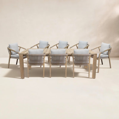 Ensemble de salle à manger rectangulaire pour 8 personnes en bois d'acacia de 71 po de long avec coussins Joly