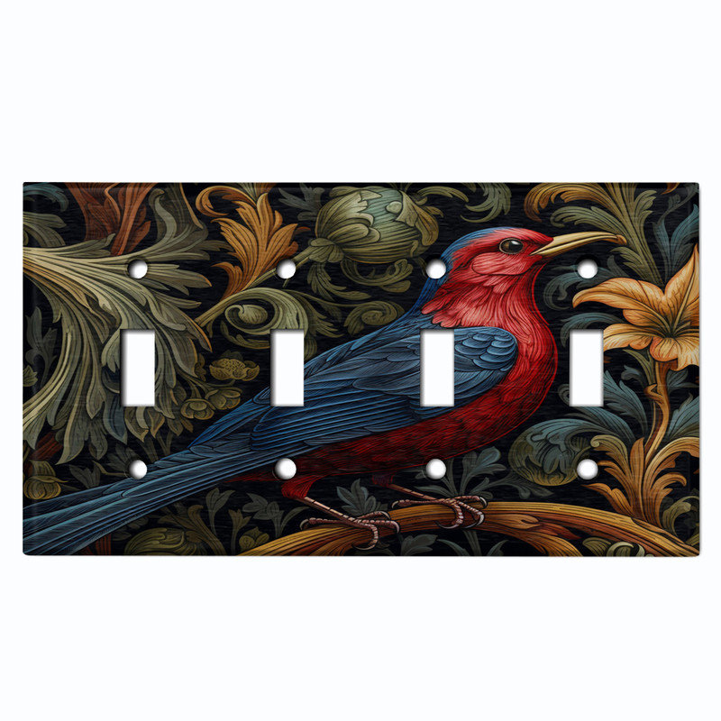 Couvercle de plaque d'interrupteur en métal; Bascule à 4 bandes US standard - Portrait d'oiseau, # 4 Quad bascule
