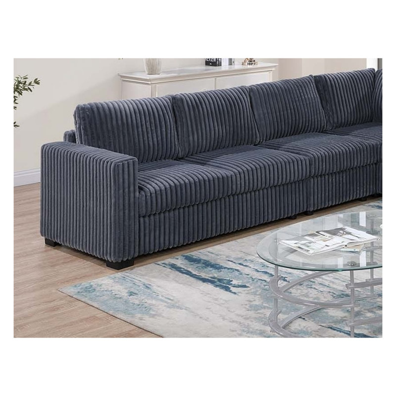 Ensemble de canapé modulaire en L gris foncé 4 pièces avec revêtement en velours côtelé, comprend deux causeuses à un bras, un coin d'angle et un fauteuil sans accoudoirs