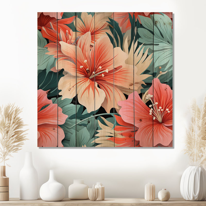 Cicerone - Art mural floral sur bois de pin naturel, H 15 po x l 15 po