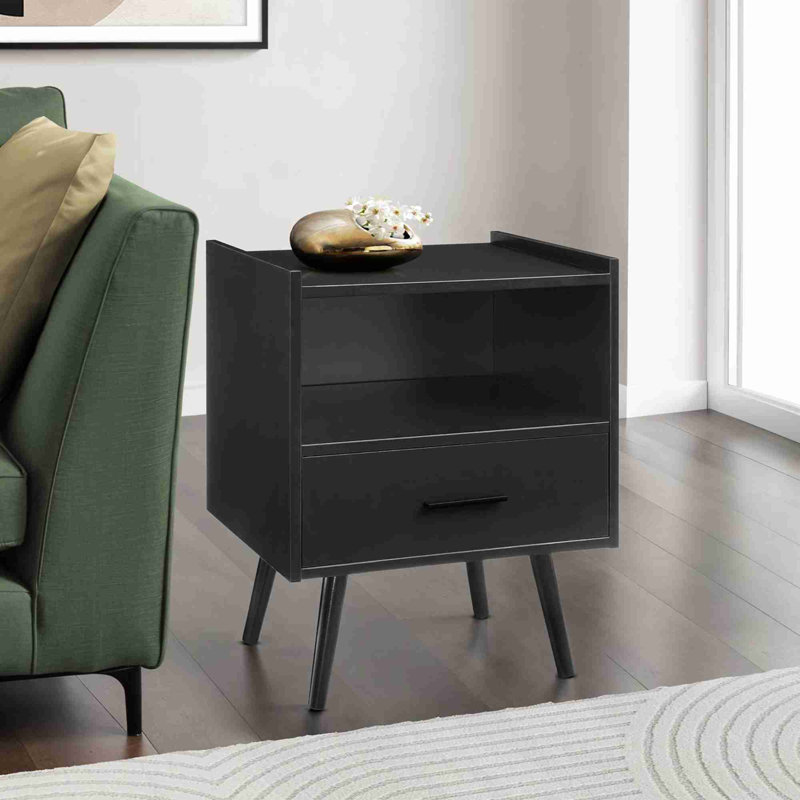 Table de bout avec rangement ouvert, Noir