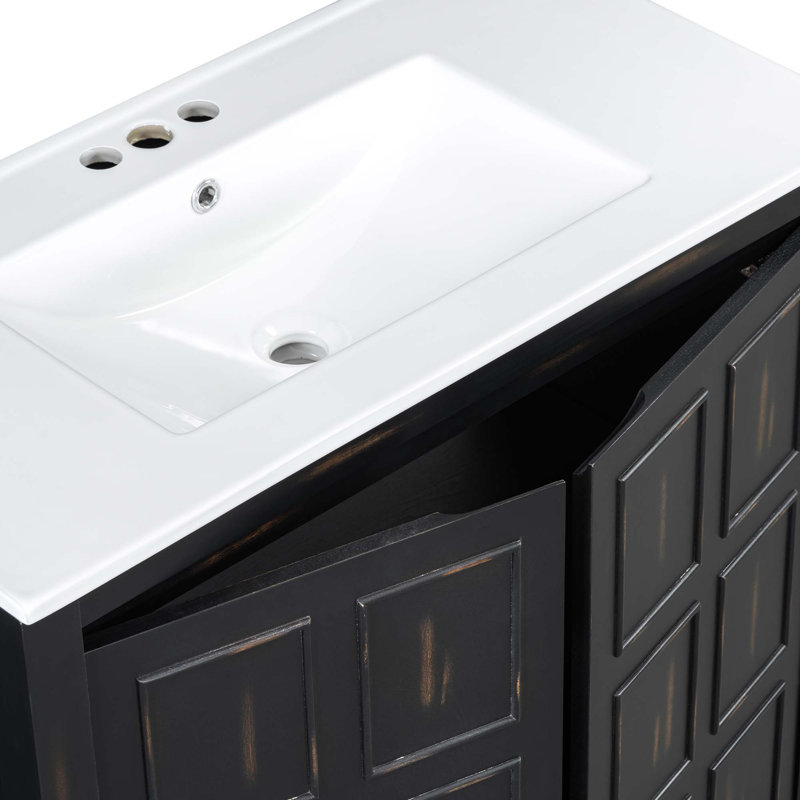 Ensemble de meuble-lavabo 72 po avec lavabos doubles (séparés), lavabos doubles en céramique, portes à fermeture en douceur et tablette réglable - Armoire de rangement espresso rétro pour une organisation élégante de la salle de bain