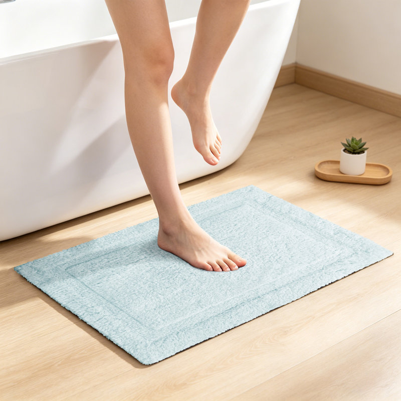 Tapis de bain antidérapant 100% coton, Simple - L 32 po x l 32 po, Bleu pâle