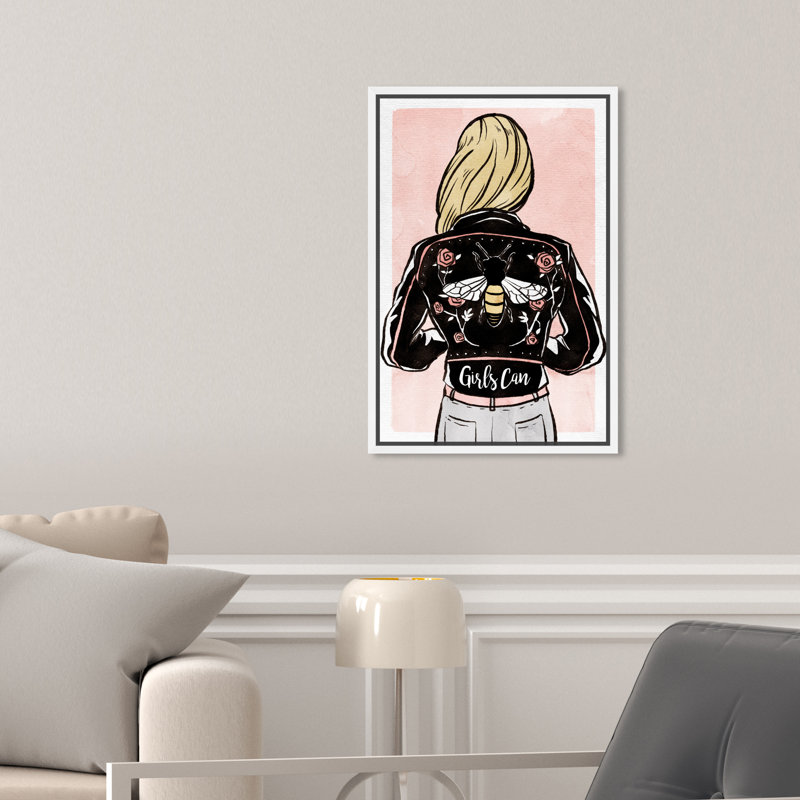 «Her Élégante Veste», fille - Power Girl Glam Pink - impression, H 15 po x l 10 po, Toile avec cadre blanc