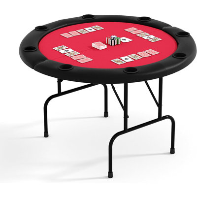48" Round Folding Poker Table for 8 Players, Casino-Grade Felt Surface with Cup Holders, Portable Card Table for Texas Hold’em, Blackjack, and Home Game Rooms