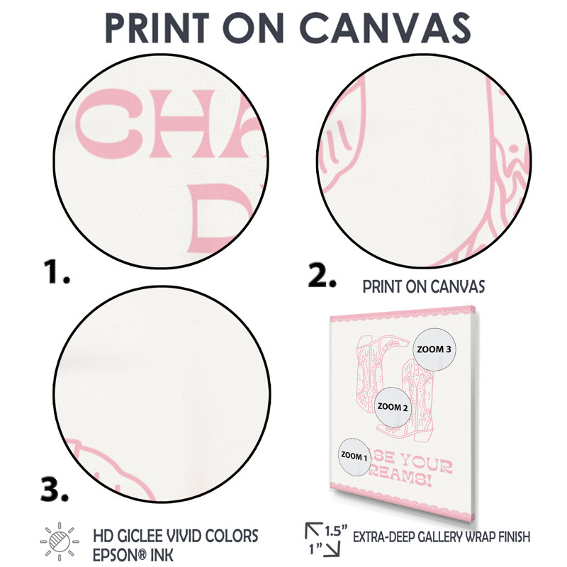 Illustration de bottes de cow-boy «Chase Your Dreams» - Décoration murale de cow-filles, H 44 po x l 34 po x P 1,5 po