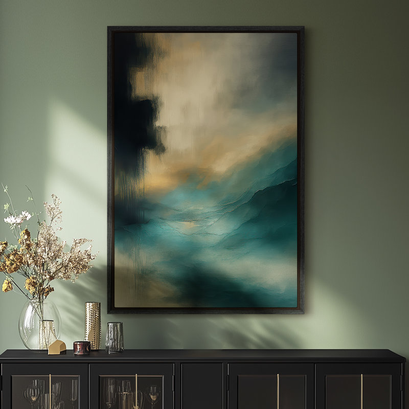 Art mural sur toile encadrée, impression de paysage abstrait bleu pour chambre à coucher - 16 po x 24 po, Black