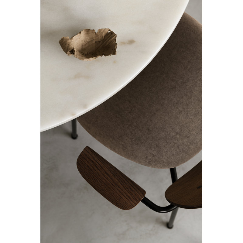 Harbour Round Oak Pedestal Dining Table, 23.6" W x 23.6" L, Bar Height, Off White Marble