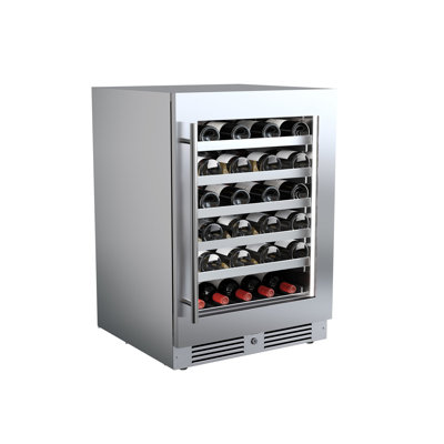 24 Inch Wide 45 Bottle Capacity Single Zone Wine Cooler with Alternating (Blue, White, Amber) LED lighting, Door Alarm, Touch Control Panel and Lockable Right Hinged Door