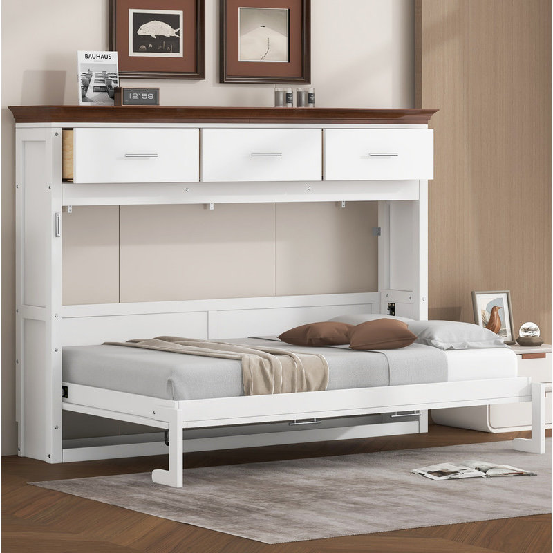 Lit escamotable simple avec 3 tiroirs, blanc