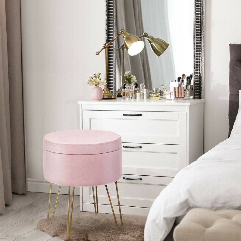 Repose-pieds de rangement rond 15 po Celecia, Velours rose