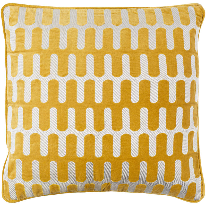 Geometric Cotton Throw Pillow, 22" x 22", Yellow, Polyester/Polyfill