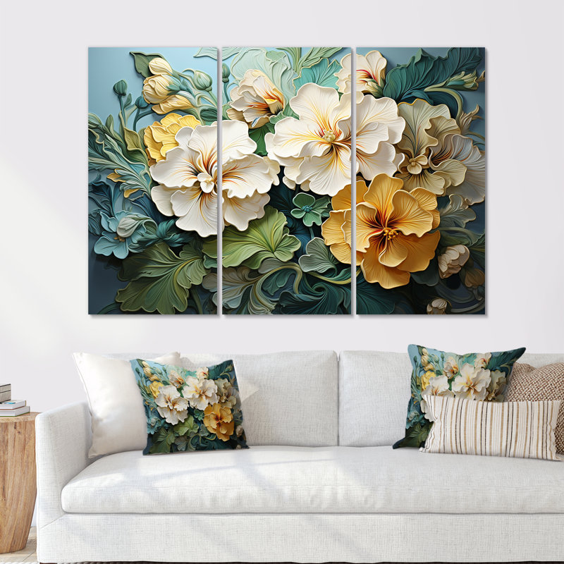 Ensemble de décoration murale beige et jaune Pensies Realistic Garden Splendor, H 28 po x l 36 po x P 1 po, Toile tendue