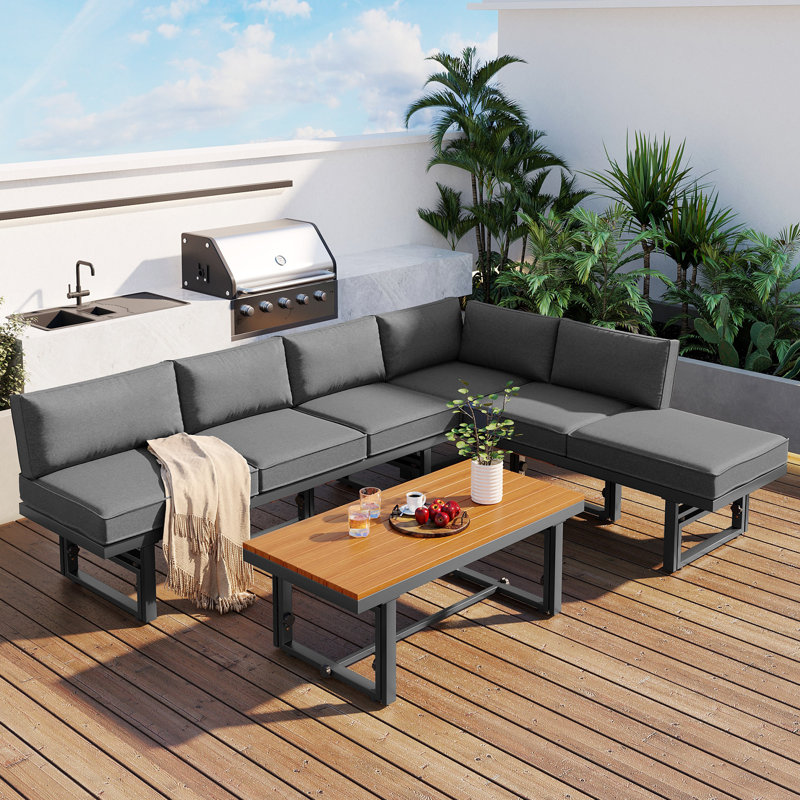Wicker 6 - Person Garden Lounge Set with Cushions