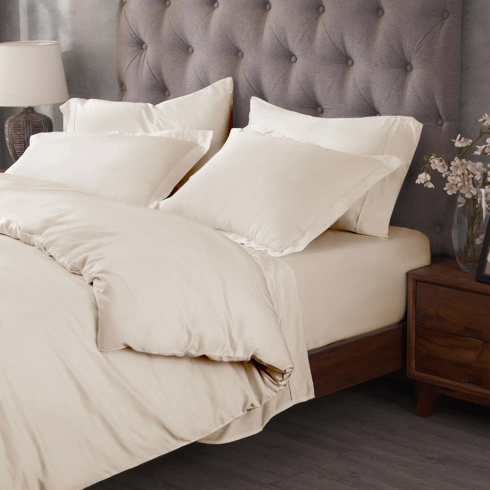 Lunete Egyptian Cotton Duvet Cover Set, Ivory, King / Cal. King Duvet Cover+ 2 Pillow Shams,