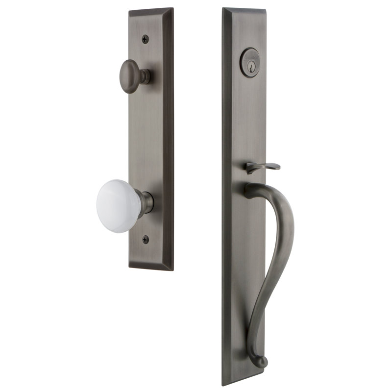 Fifth Avenue Complete Inactive Dummy Handleset with Hyde Park Knob and Rosette, Antique Pewter