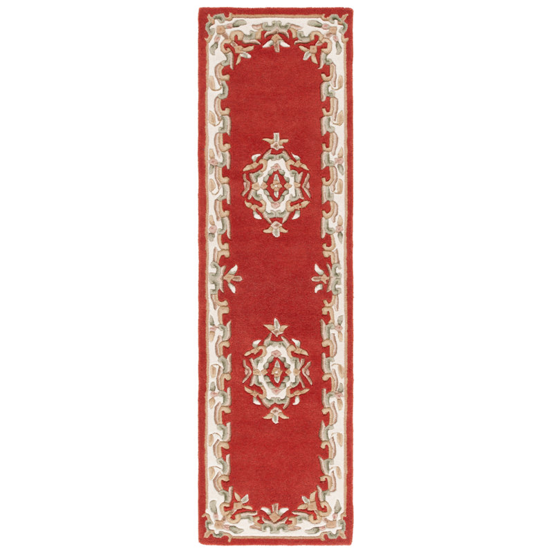 Tapis floral en laine / coton touffeté à la main Stengel Aubusson, Tapis de couloir 2 pi 3 po x 8 pi