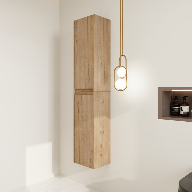 Karavites 12" Single Wall Mounted Required Linen Cabinet with 2 Soft Close Doors, Imitative Oak
