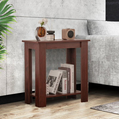 Table de bout compacte à 2 niveaux avec tablette de rangement