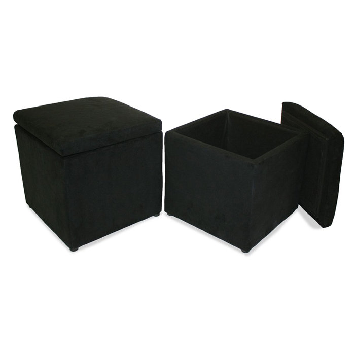 Faux Leather Ottoman, Black