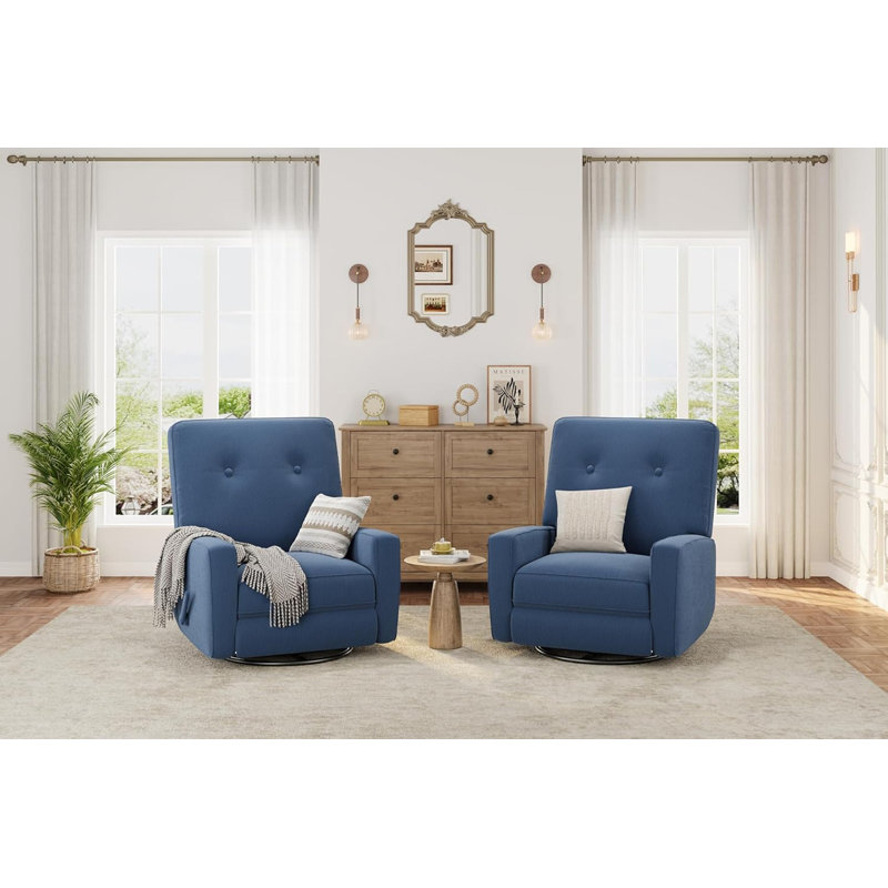 Nursery Recliner Chair, 360° Swivel Rocking Glider with Adjustable Backrest & Footrest, Corduroy Upholstery, Blue