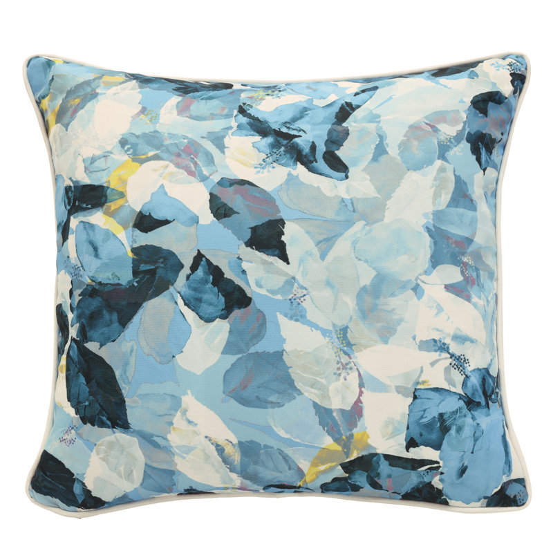 Aqua Geo Flower Print Outdoor Decorative Pillow 18 x 18 in