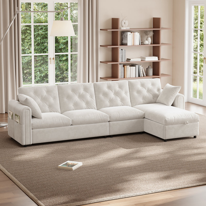 4 Seater Velvet Sofa, Beige