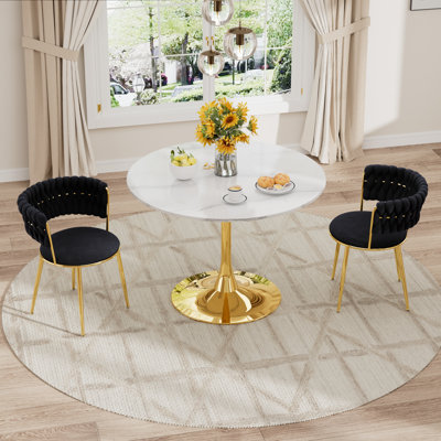 Ensemble de salle à manger rond moderne avec chaise rembourrée Sky